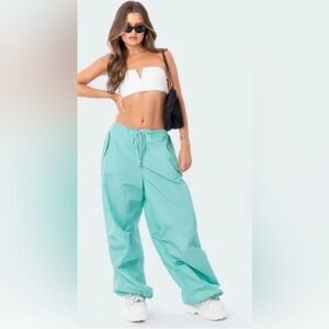Edikted Turquoise Nylon Cargo Pants